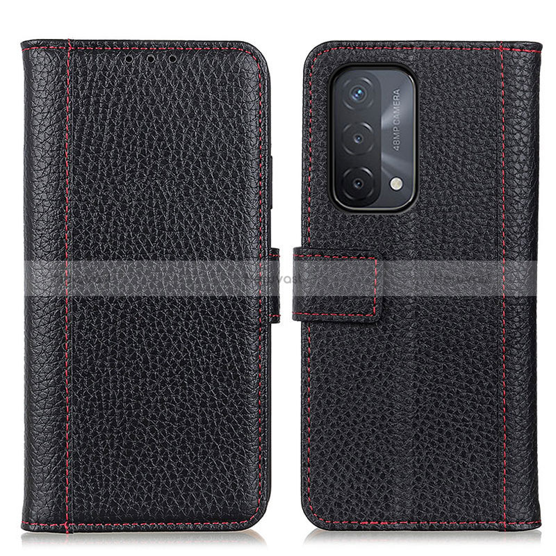 Leather Case Stands Flip Cover Holder M14L for Oppo A74 5G Black