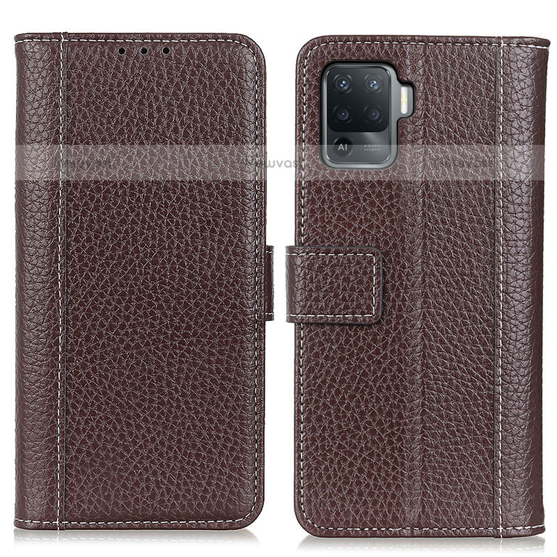 Leather Case Stands Flip Cover Holder M14L for Oppo F19 Pro Brown