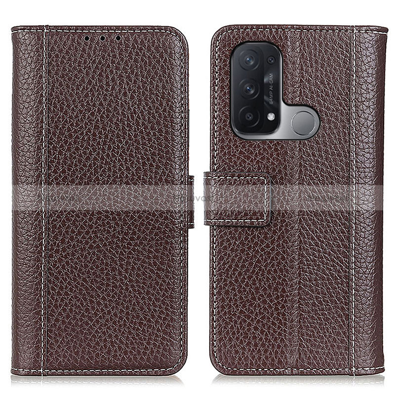 Leather Case Stands Flip Cover Holder M14L for Oppo Reno5 A Brown