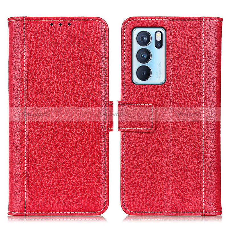 Leather Case Stands Flip Cover Holder M14L for Oppo Reno6 Pro 5G India Red