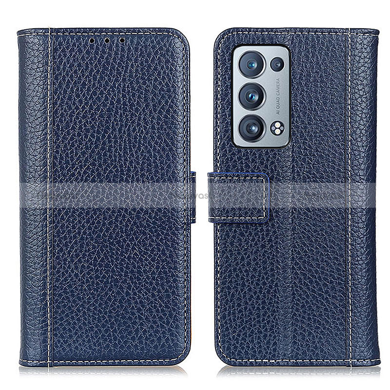 Leather Case Stands Flip Cover Holder M14L for Oppo Reno6 Pro+ Plus 5G Blue