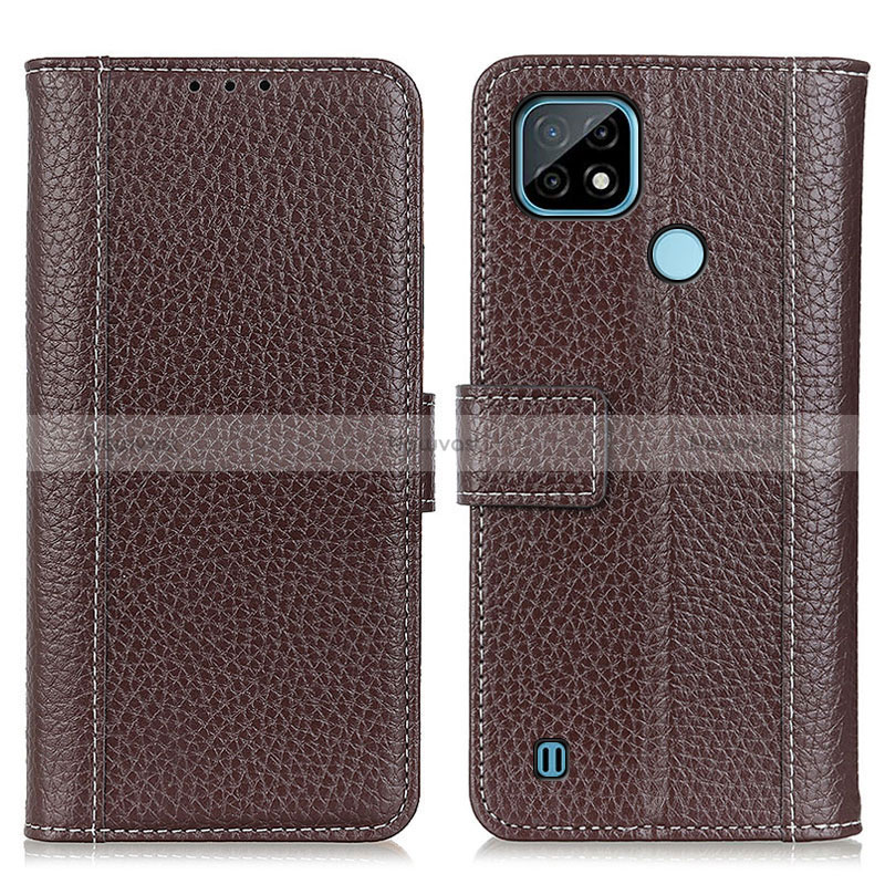 Leather Case Stands Flip Cover Holder M14L for Realme C21 Brown