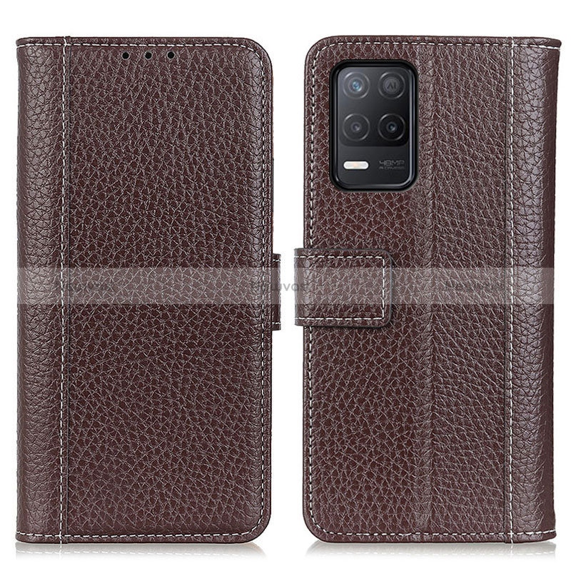 Leather Case Stands Flip Cover Holder M14L for Realme Narzo 30 5G Brown