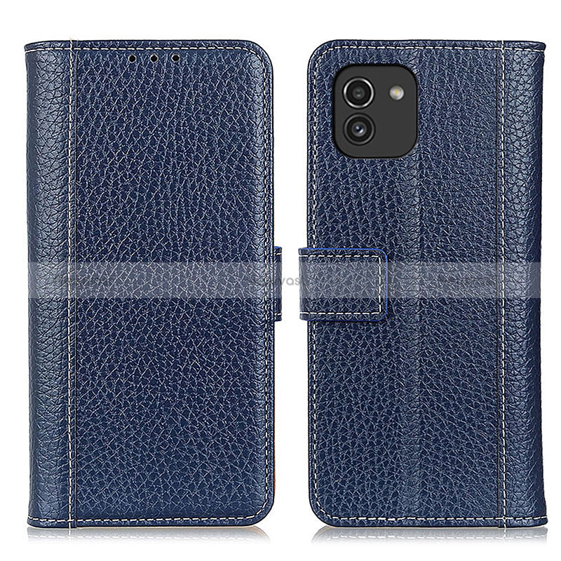 Leather Case Stands Flip Cover Holder M14L for Samsung Galaxy A03 Blue