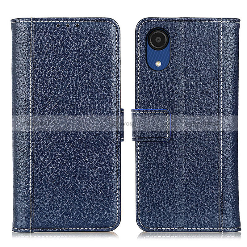 Leather Case Stands Flip Cover Holder M14L for Samsung Galaxy A03 Core Blue