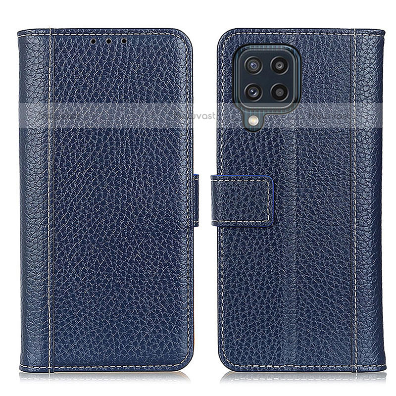 Leather Case Stands Flip Cover Holder M14L for Samsung Galaxy M32 4G Blue
