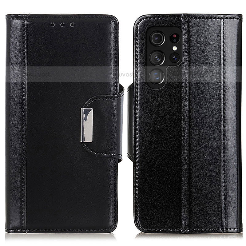 Leather Case Stands Flip Cover Holder M14L for Samsung Galaxy S21 Ultra 5G Black