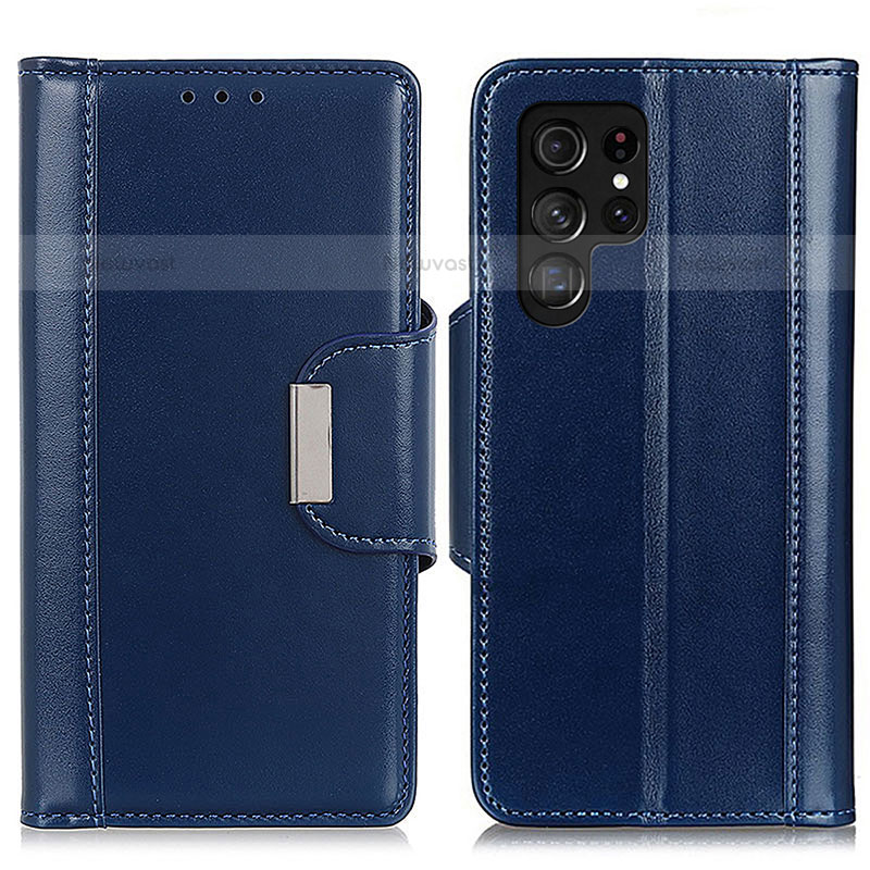 Leather Case Stands Flip Cover Holder M14L for Samsung Galaxy S21 Ultra 5G Blue