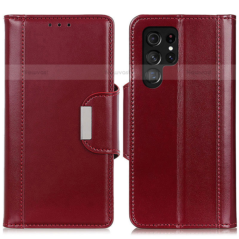 Leather Case Stands Flip Cover Holder M14L for Samsung Galaxy S22 Ultra 5G Red