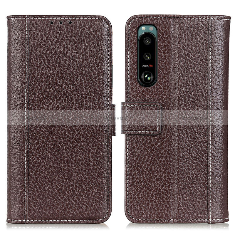 Leather Case Stands Flip Cover Holder M14L for Sony Xperia 5 III SO-53B Brown