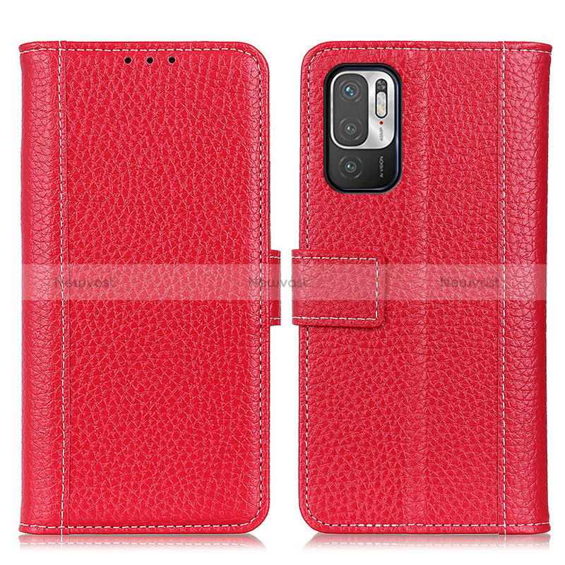 Leather Case Stands Flip Cover Holder M14L for Xiaomi POCO M3 Pro 5G Red