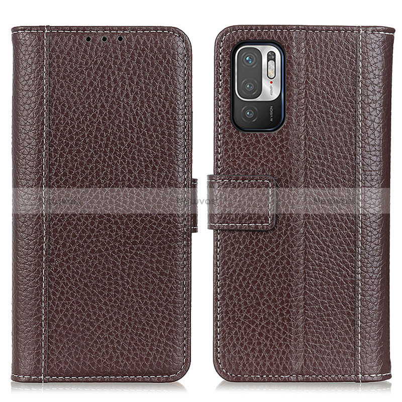 Leather Case Stands Flip Cover Holder M14L for Xiaomi Redmi Note 10 5G Brown