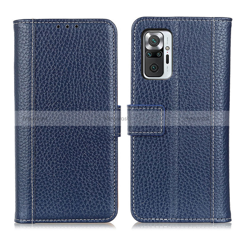 Leather Case Stands Flip Cover Holder M14L for Xiaomi Redmi Note 10 Pro 4G Blue