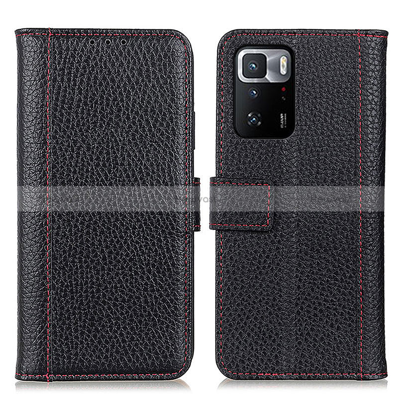 Leather Case Stands Flip Cover Holder M14L for Xiaomi Redmi Note 10 Pro 5G Black