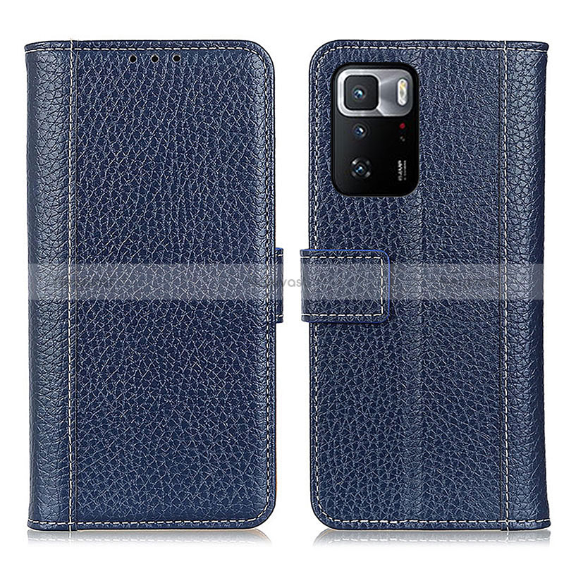 Leather Case Stands Flip Cover Holder M14L for Xiaomi Redmi Note 10 Pro 5G Blue