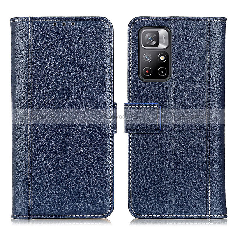 Leather Case Stands Flip Cover Holder M14L for Xiaomi Redmi Note 11 5G Blue