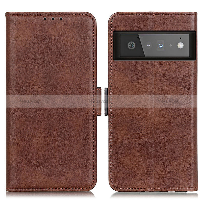 Leather Case Stands Flip Cover Holder M15L for Google Pixel 6 Pro 5G Brown