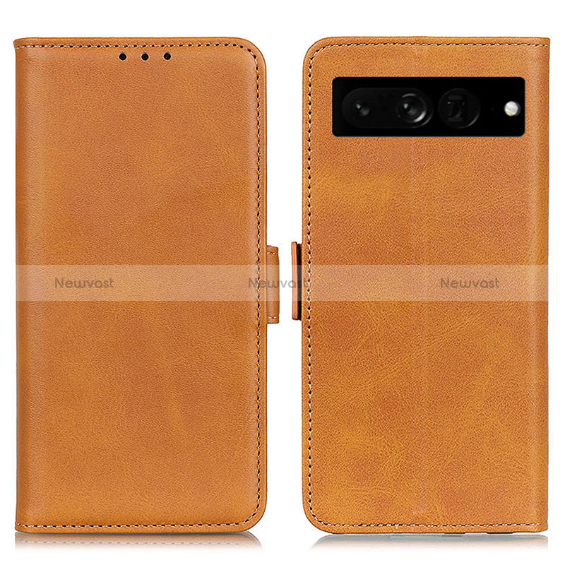 Leather Case Stands Flip Cover Holder M15L for Google Pixel 7 Pro 5G Light Brown