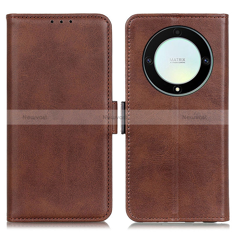 Leather Case Stands Flip Cover Holder M15L for Huawei Honor X9a 5G Brown