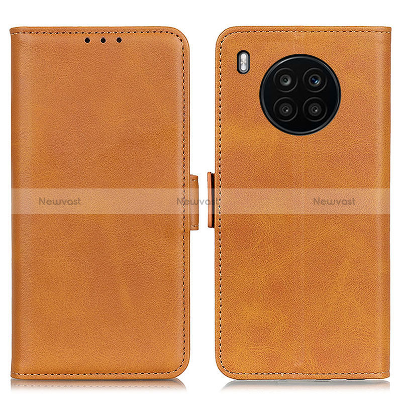 Leather Case Stands Flip Cover Holder M15L for Huawei Nova 8i Light Brown