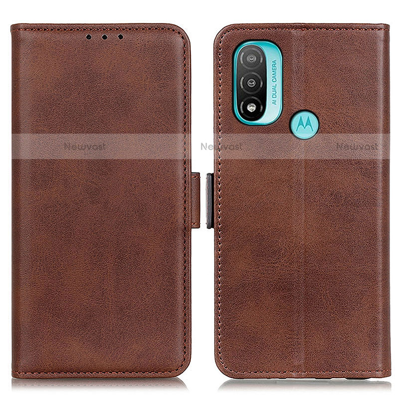 Leather Case Stands Flip Cover Holder M15L for Motorola Moto E30 Brown