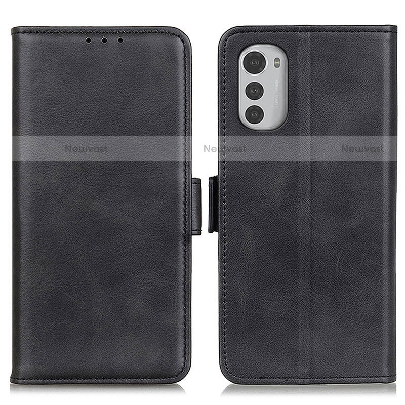 Leather Case Stands Flip Cover Holder M15L for Motorola Moto E32 Black