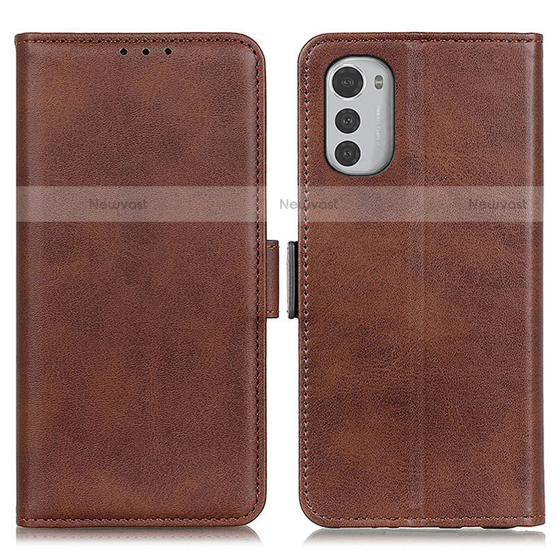 Leather Case Stands Flip Cover Holder M15L for Motorola Moto E32s Brown