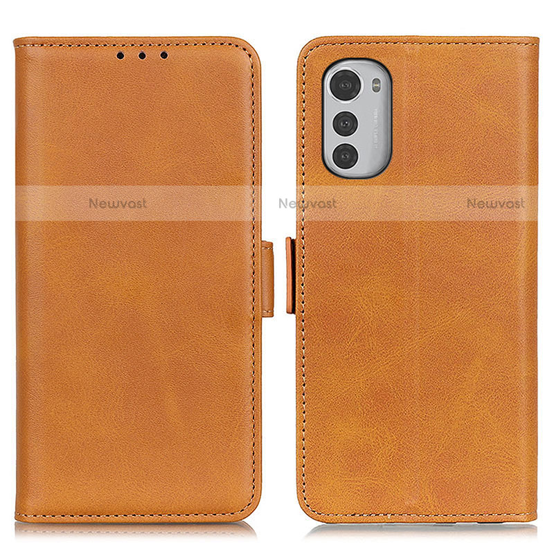 Leather Case Stands Flip Cover Holder M15L for Motorola Moto E32s Light Brown