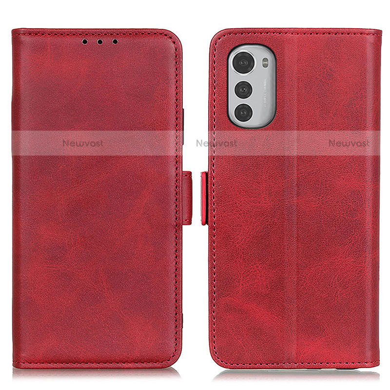 Leather Case Stands Flip Cover Holder M15L for Motorola Moto E32s Red