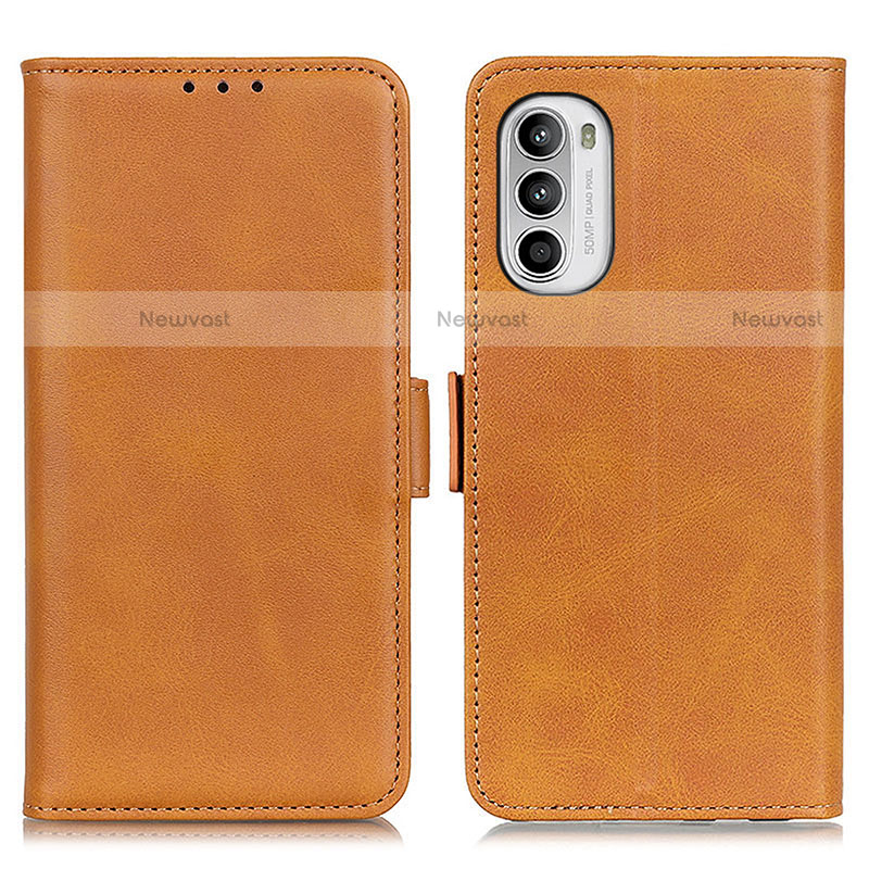 Leather Case Stands Flip Cover Holder M15L for Motorola Moto Edge (2022) 5G Light Brown