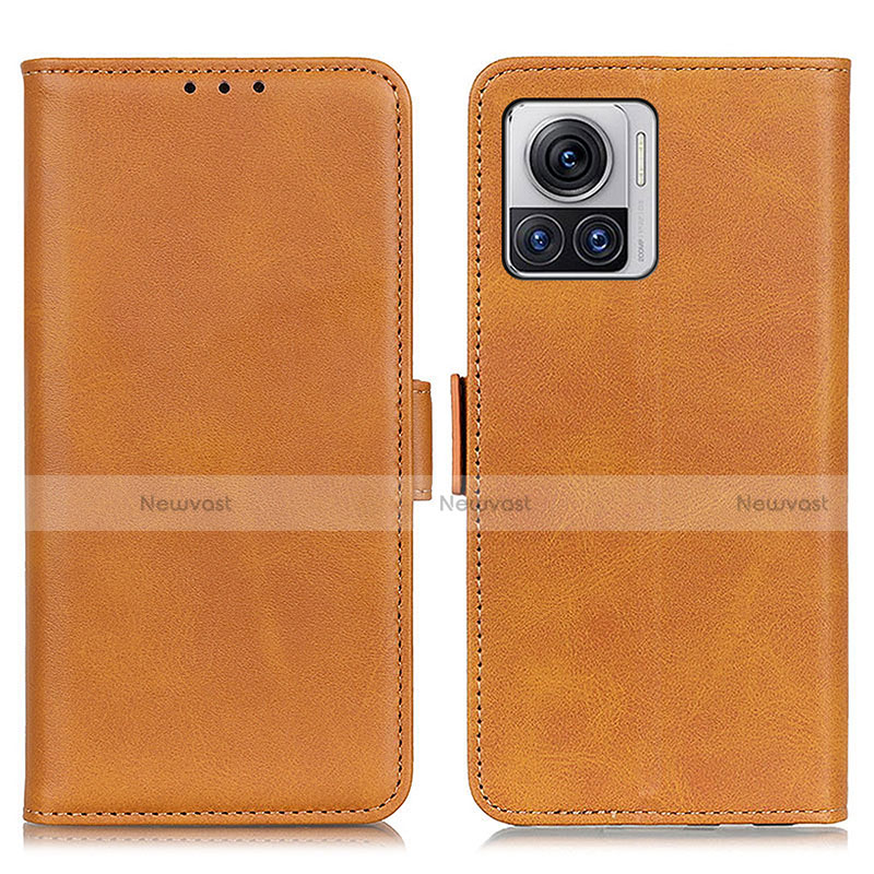 Leather Case Stands Flip Cover Holder M15L for Motorola Moto Edge X30 Pro 5G Light Brown