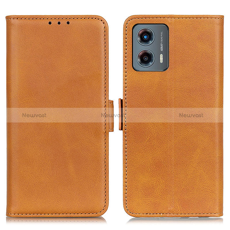 Leather Case Stands Flip Cover Holder M15L for Motorola Moto G 5G (2023) Light Brown