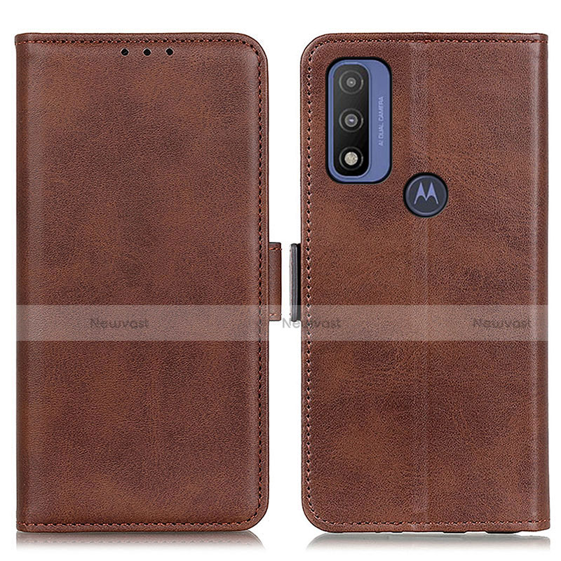 Leather Case Stands Flip Cover Holder M15L for Motorola Moto G Pure Brown