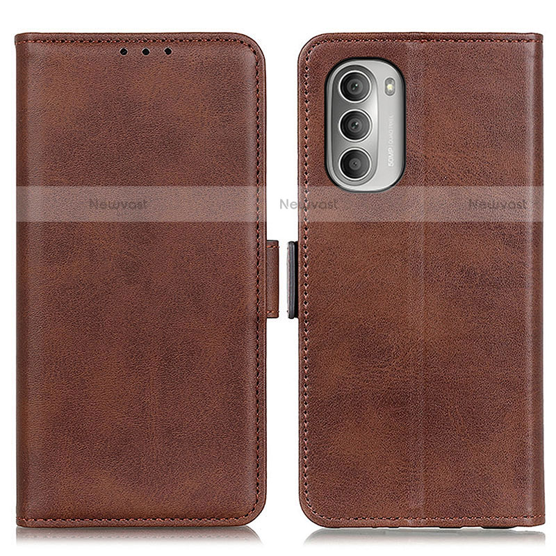 Leather Case Stands Flip Cover Holder M15L for Motorola Moto G Stylus (2022) 4G Brown