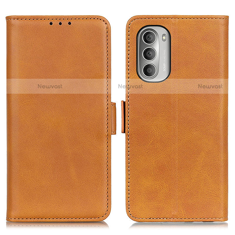 Leather Case Stands Flip Cover Holder M15L for Motorola Moto G Stylus (2022) 4G Light Brown