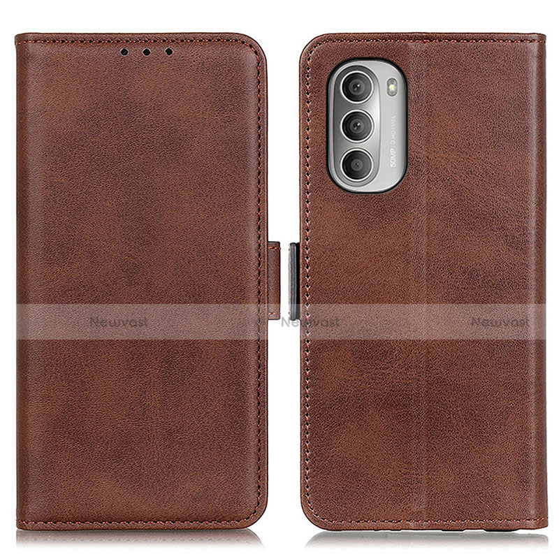 Leather Case Stands Flip Cover Holder M15L for Motorola Moto G Stylus (2022) 5G Brown