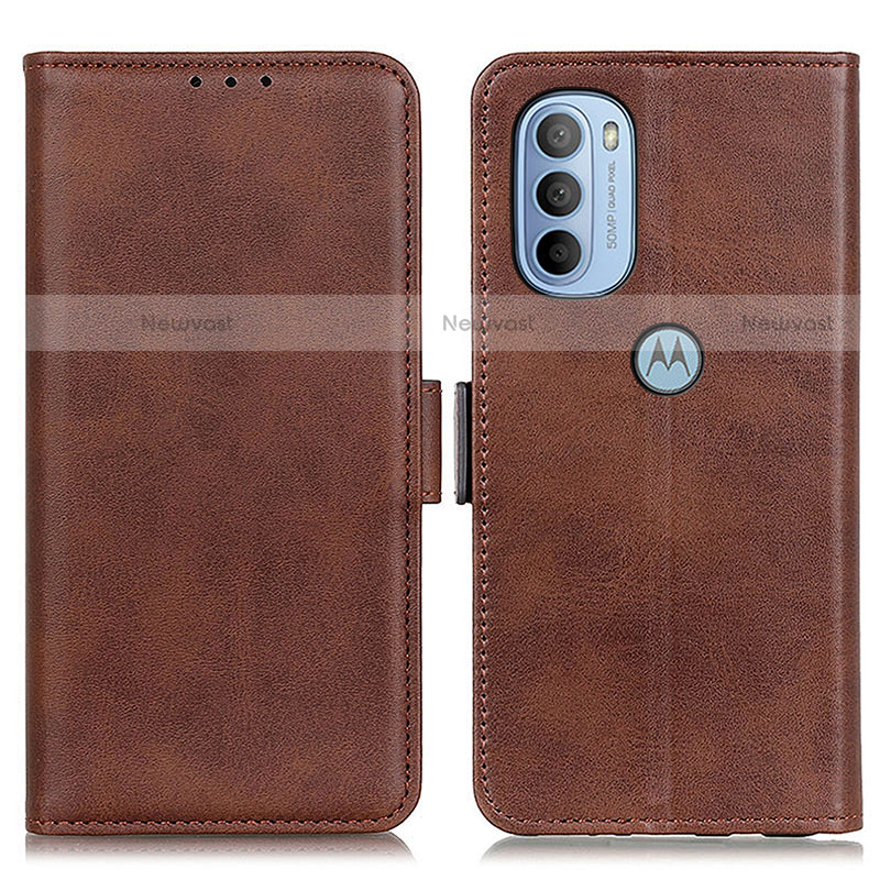 Leather Case Stands Flip Cover Holder M15L for Motorola Moto G31 Brown