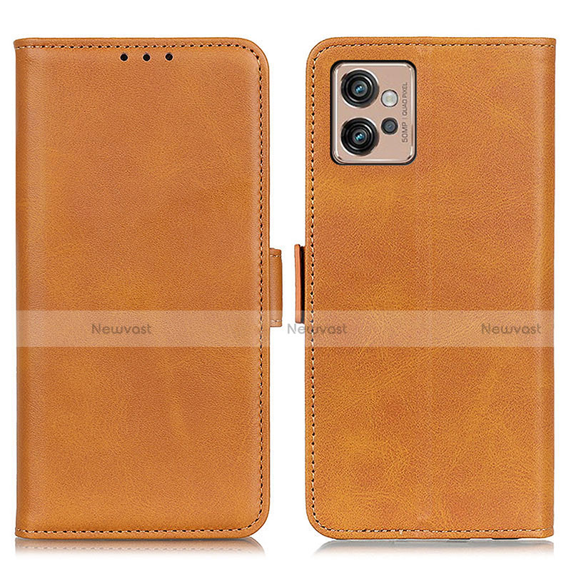 Leather Case Stands Flip Cover Holder M15L for Motorola Moto G32 Light Brown