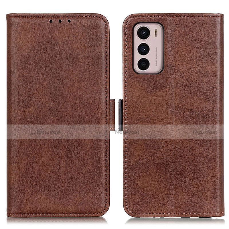 Leather Case Stands Flip Cover Holder M15L for Motorola Moto G42 Brown