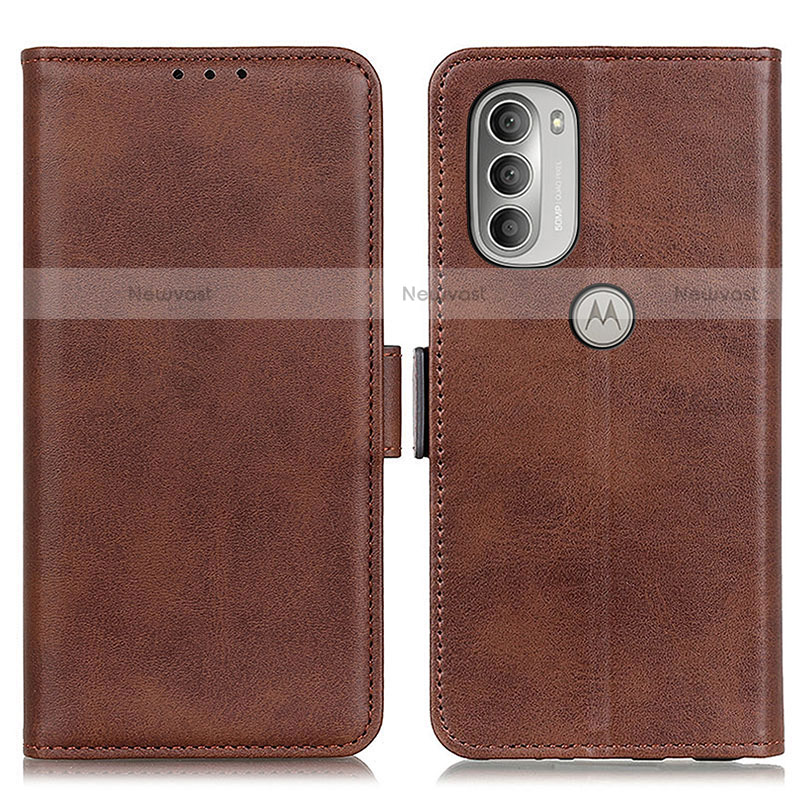 Leather Case Stands Flip Cover Holder M15L for Motorola Moto G51 5G Brown