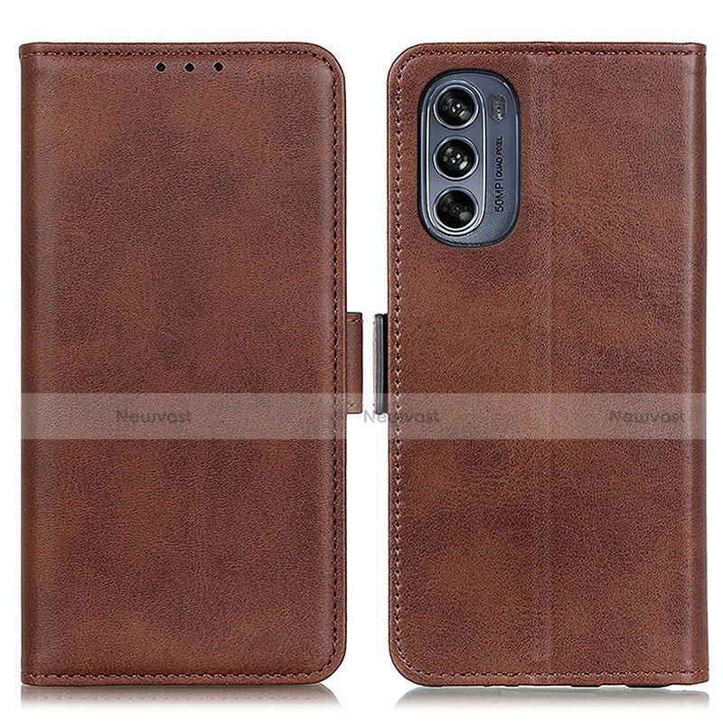 Leather Case Stands Flip Cover Holder M15L for Motorola Moto G62 5G Brown