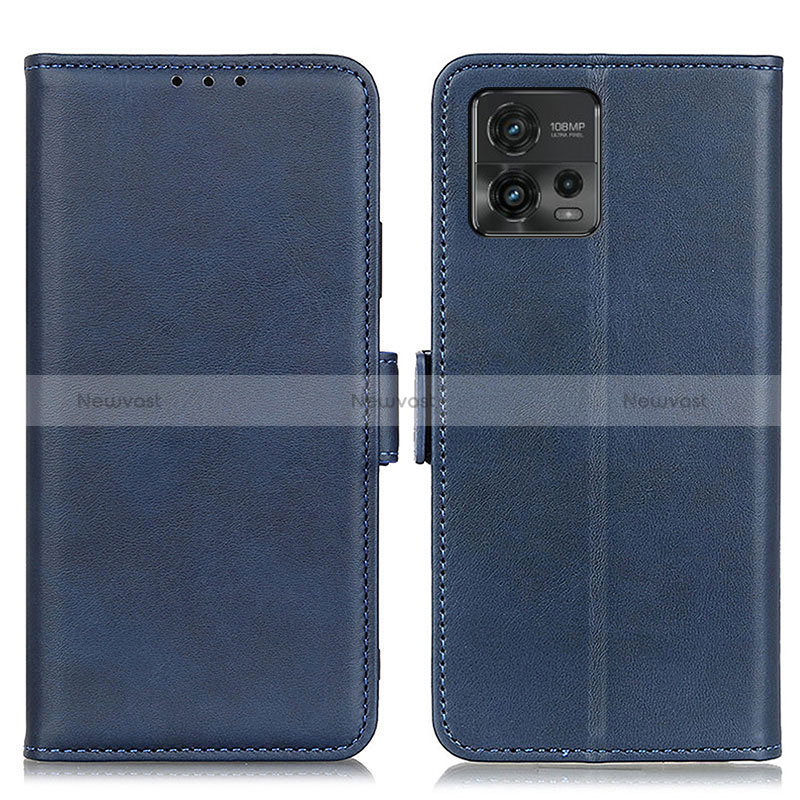 Leather Case Stands Flip Cover Holder M15L for Motorola Moto G72 Blue