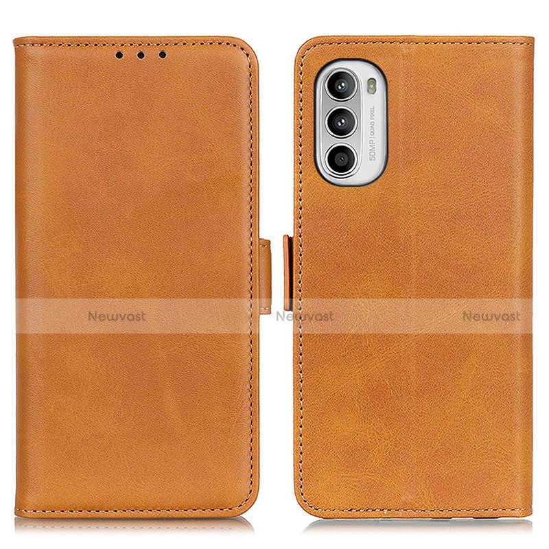 Leather Case Stands Flip Cover Holder M15L for Motorola Moto G82 5G Light Brown