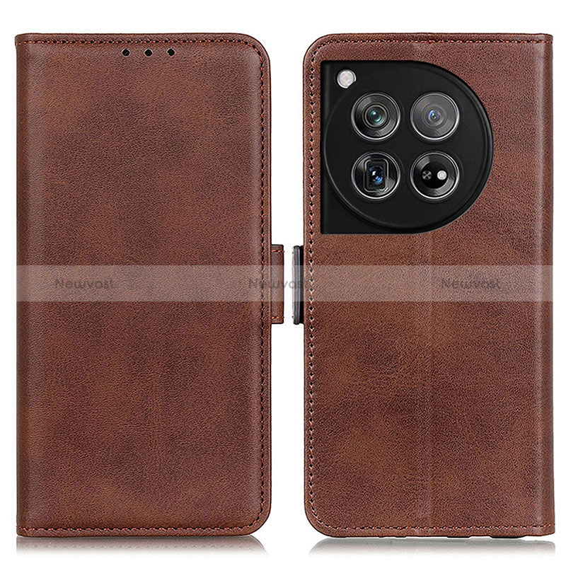 Leather Case Stands Flip Cover Holder M15L for OnePlus 12 5G Brown