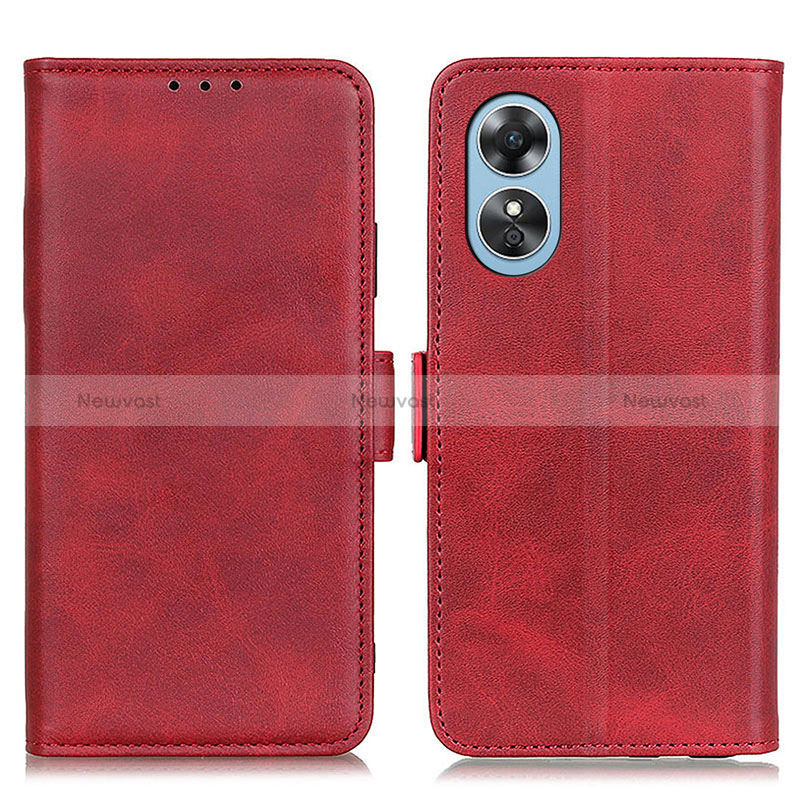 Leather Case Stands Flip Cover Holder M15L for Oppo A17 Red