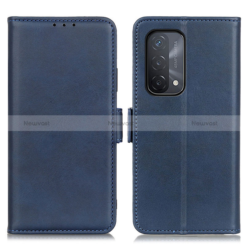 Leather Case Stands Flip Cover Holder M15L for Oppo A54 5G Blue