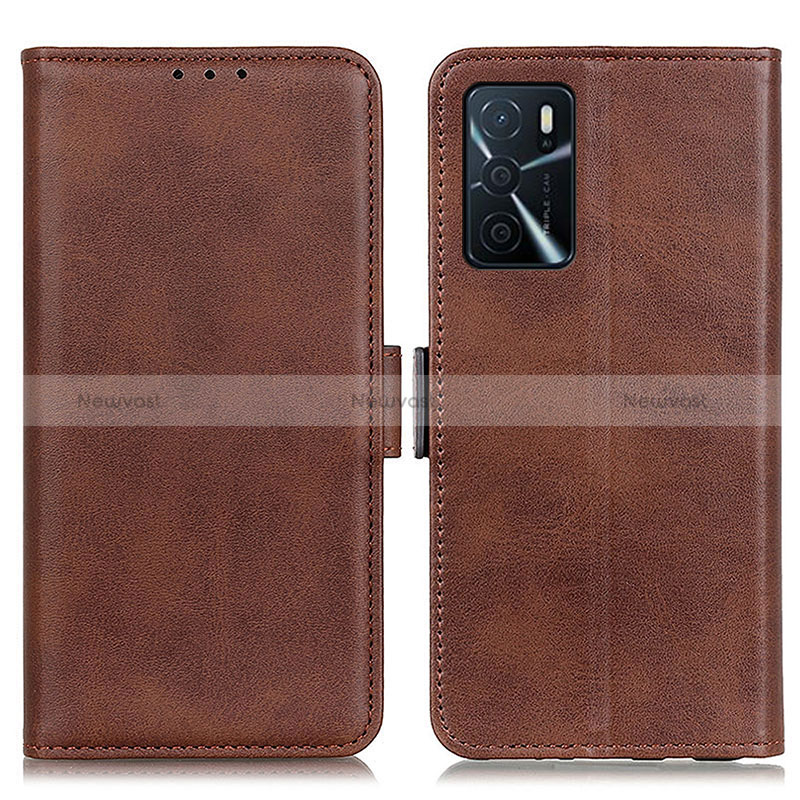 Leather Case Stands Flip Cover Holder M15L for Oppo A54s Brown