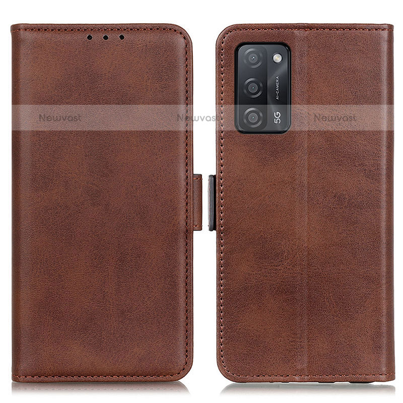 Leather Case Stands Flip Cover Holder M15L for Oppo A55 5G Brown