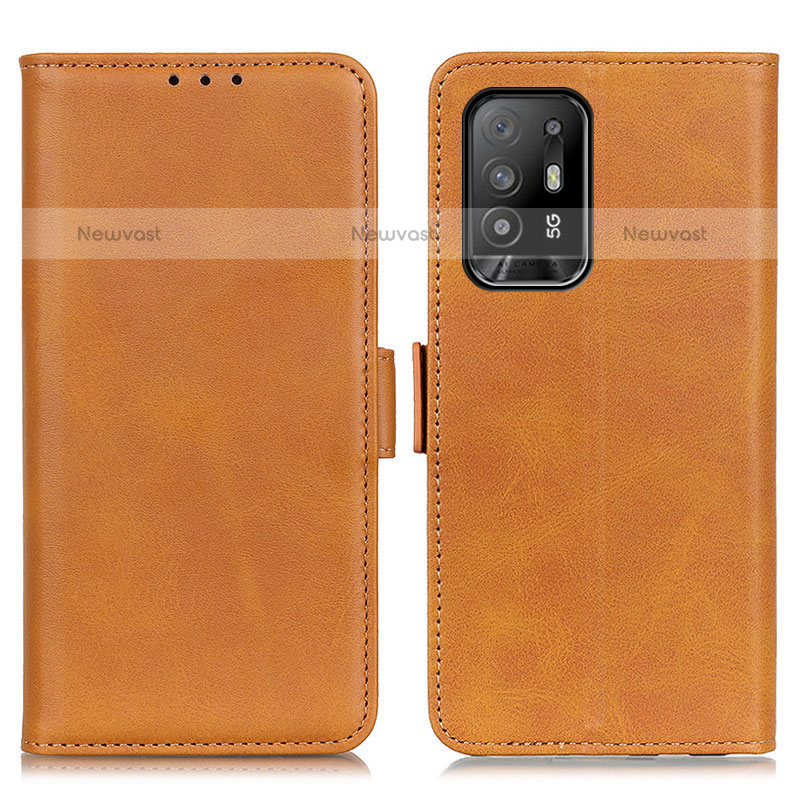 Leather Case Stands Flip Cover Holder M15L for Oppo A94 5G Light Brown