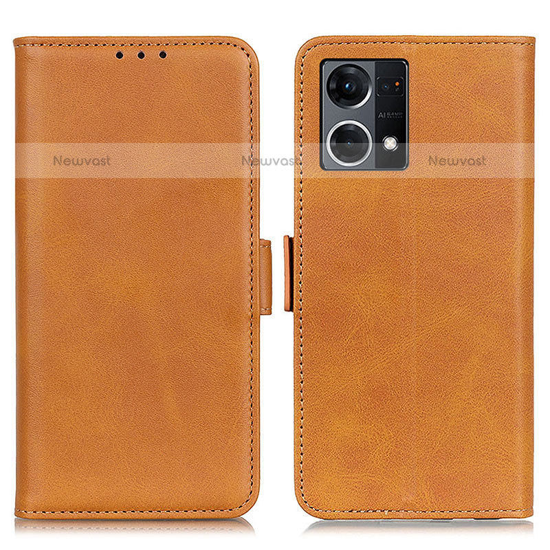 Leather Case Stands Flip Cover Holder M15L for Oppo F21 Pro 4G Light Brown